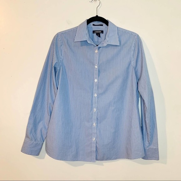 LANDS' END Blue & White Striped Button Down Shirt - Picture 1 of 8